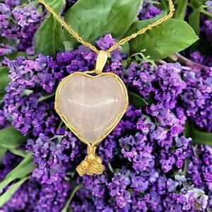 14k gold filled Heart Shaped Rose Quartz Pendant wire wrapped necklace